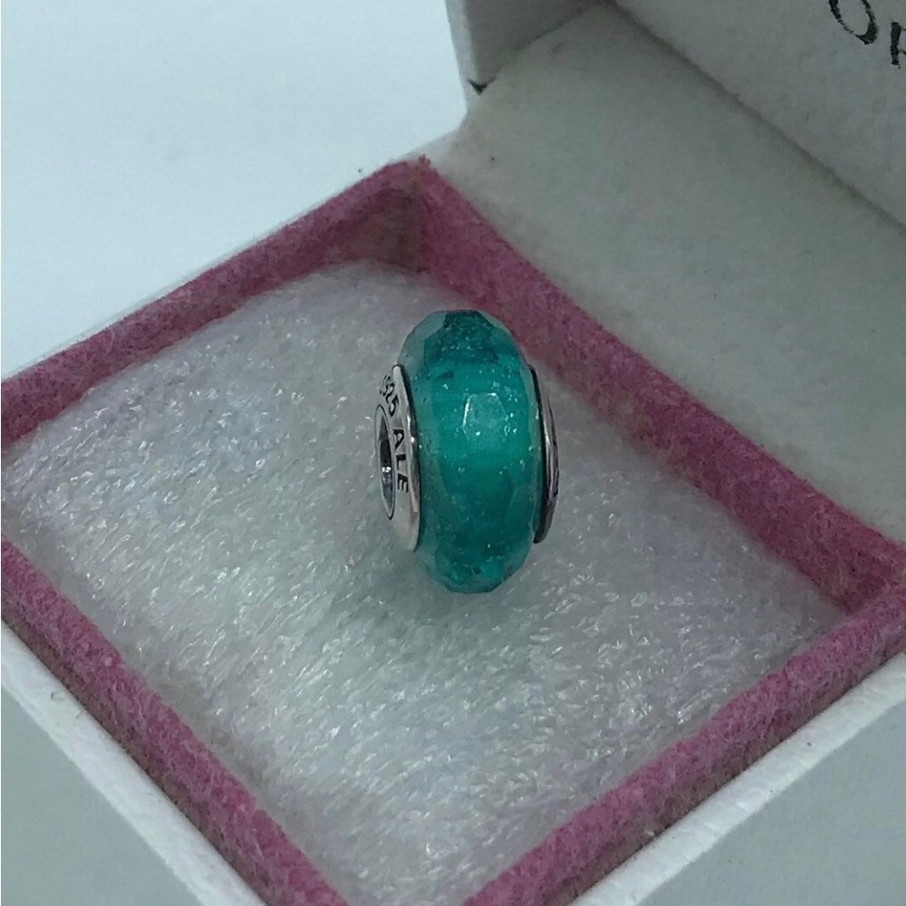Pandora,” Teal Shimmer” Silver Murano Glass Charm 791655 M5-5